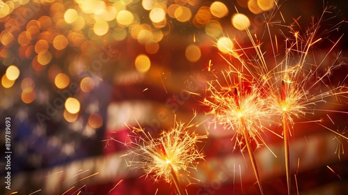 Sparklers with American flag background  vibrant celebration  night brilliance. Perfect for holidays like Fourth of July and New Year s Eve.