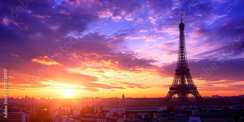 Eiffel Tower at Sunset in Paris. Concept Travel Photography, Sunset Views, Landmark Shots, Parisian Architecture, France Travel