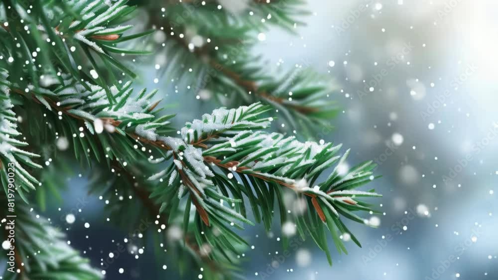 A snow covered pine tree branch with snow on it A snow covered pine tree branch with snow on it