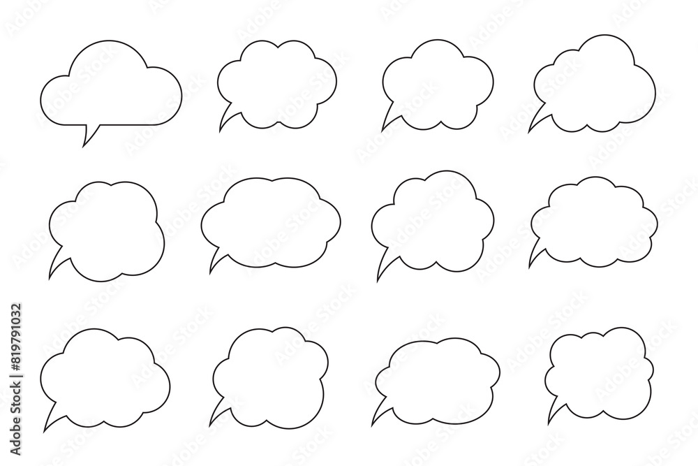 Obraz premium Thought bubble line icon. Speech or think bubble, empty communication cloud. Set of design elements. Expanded stroke.