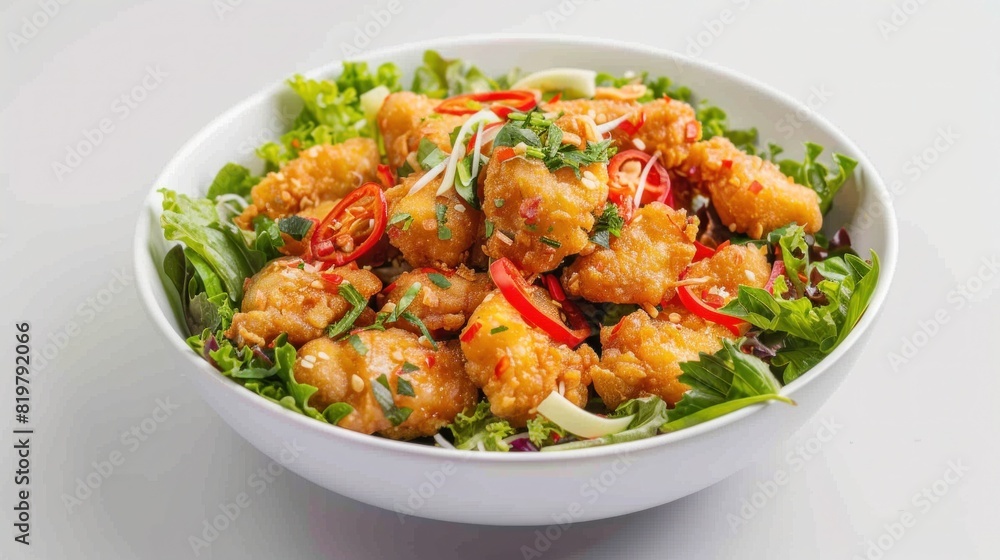 Thai spicy deep-fried catfish salad and white background Thai spicy deep-fried catfish salad and white background