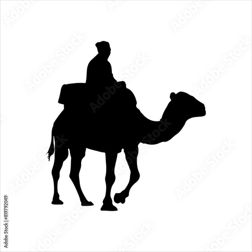 Man sit in camel silhouette isolated on white background. Camel icon vector illustration design.