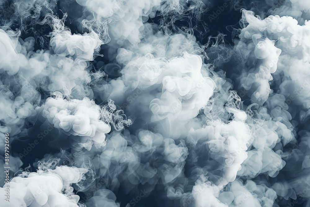 Digital artwork of white smoke clouds on a black and white background