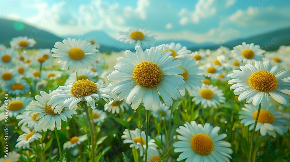 Summer background, wallpaper, daisy field