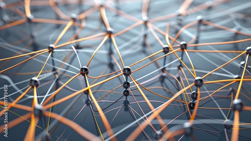 A network diagram with interconnected nodes, visually depicting the structure of a social network, using lines of varying thickness to indicate interaction frequency.  photo