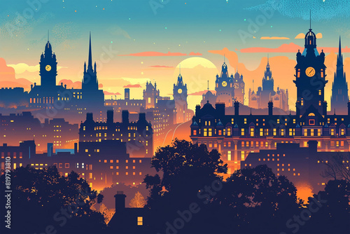 Glasgow city vector skyline illustration photo