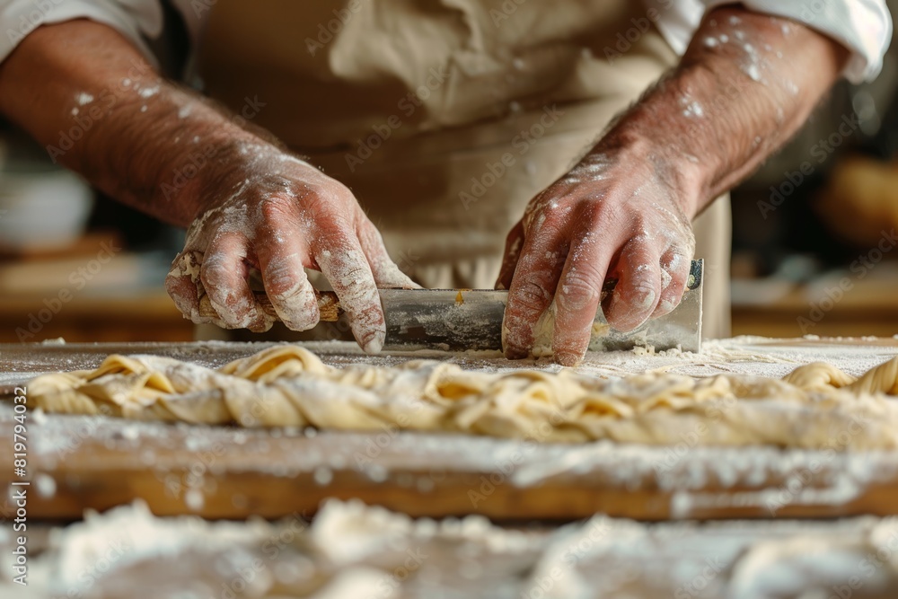 Baker Scoring Dough with Precision - Close-Up Hands and Flour for Culinary Poster Design Baker Scoring Dough with Precision - Close-Up Hands and Flour for Culinary Poster Design