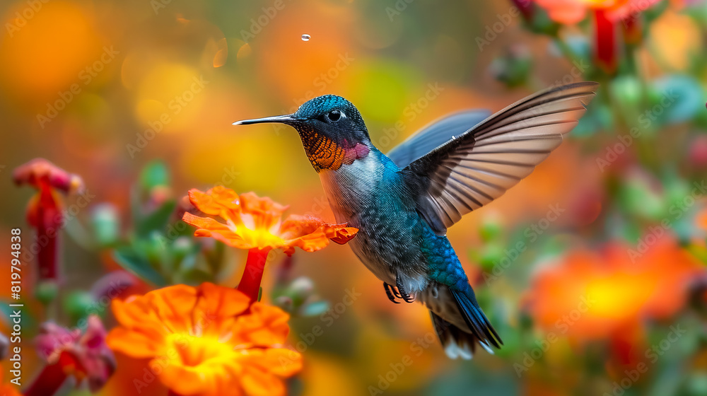 Fototapeta premium Hummingbird Among Flowers