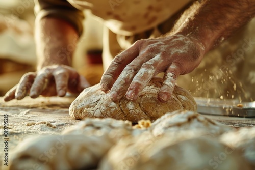 Artisan Baker Shaping Organic Whole Grain Dough - Perfect for Culinary Designs, Bakery Posters, and Healthy Lifestyle Concepts