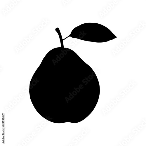 Chinese pear silhouette with leaf isolated on white background. Pear icon vector illustration design.