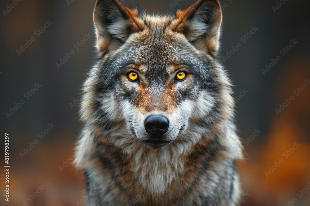 Illustration of the gray wolf has bright yellow eyes, high quality, high resolution