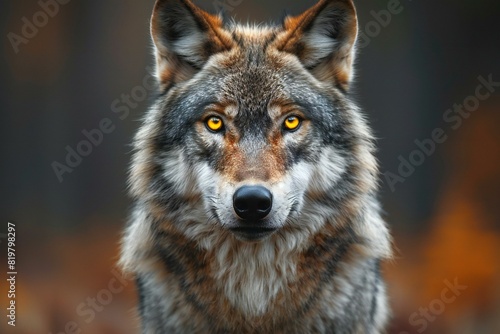 Illustration of the gray wolf has bright yellow eyes, high quality, high resolution