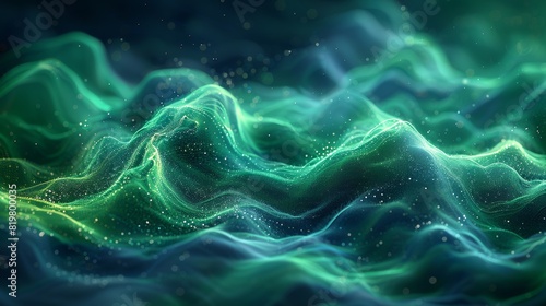 Sound wave pattern element with green and blue digital curves.