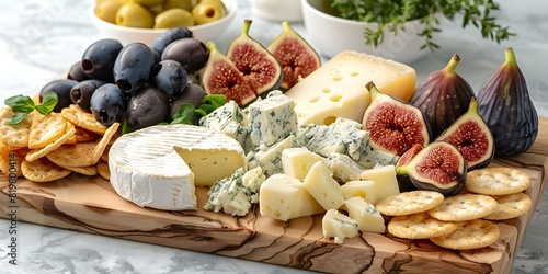 Classy cheese board with pecorino brie goat cheese crackers figs olives. Concept Charcuterie, Cheese Board, Pecorino, Brie, Goat Cheese, Figs, Olives, Crackers
