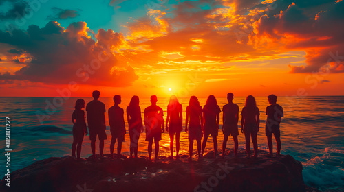 Friends at Dusk. Sunset Silhouettes of Togetherness photo