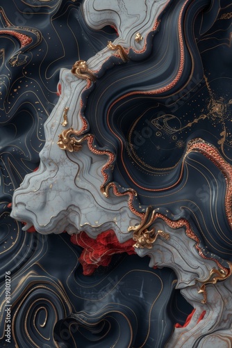 Abstract Marble Stone Pattern Texture with Gold and Multicolored Accents