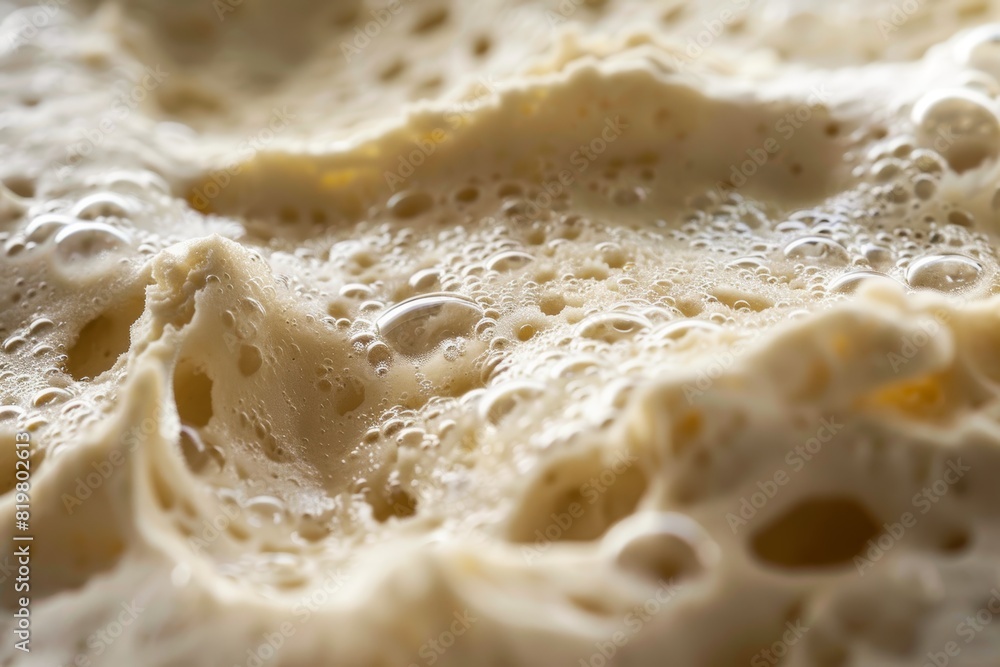 Macro Photo of Fresh Yeast Active in Organic Dough: Detailed View on Fermentation Process Macro Photo of Fresh Yeast Active in Organic Dough: Detailed View on Fermentation Process