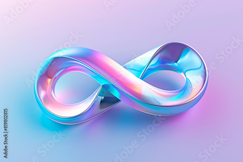 3D fluid holographic infinity sign on a soft pink and blue colors