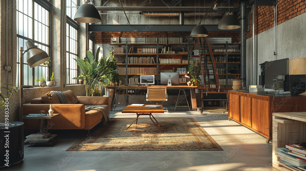 Modern office interior in loft, industrial style,