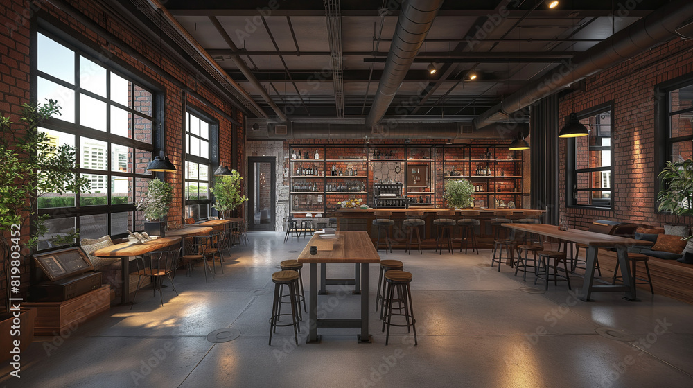 Modern office interior in loft, industrial style, Modern office interior in loft, industrial style,