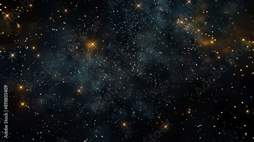 Dark 3D illustration of twinkling and blinking stars on a night sky. UHD 4K background of black sky in starry night.