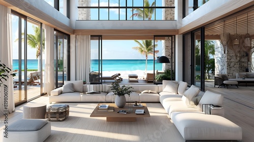 luxurious living room with a coastal theme
