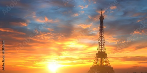 Eiffel Tower silhouette against colorful sunset sky in Paris. Concept Travel Photography, Landmarks, Sunset Silhouettes