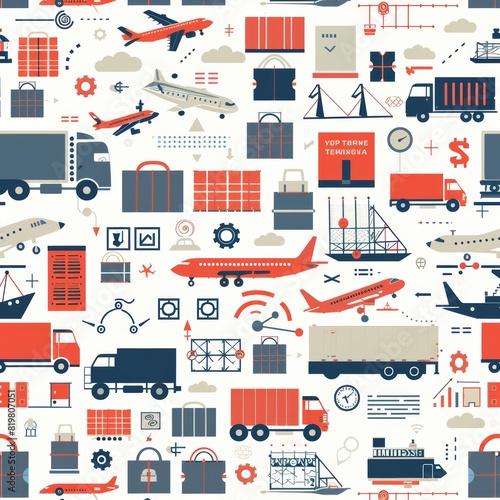 Seamless Logistic Pattern with Transportation Symbols and Industry Icons - Ideal for Branding, Print, and Poster Design