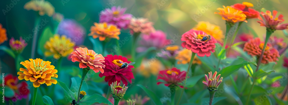 Solo Bee Cruising to Rainbow Rows of Zinnias and Cosmos,Flying Towards Colorful Zinnias and Cosmos Solo Bee Cruising to Rainbow Rows of Zinnias and Cosmos,Flying Towards Colorful Zinnias and Cosmos