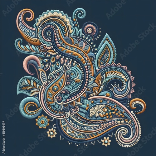 Elegant Paisley Embroidery Design with Intricate Leaf Motif Microstock Illustration
