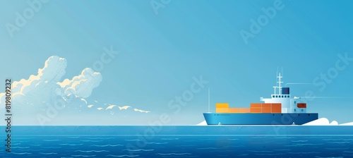 Cargo Ship in Blue Ocean with Ample Copy Space - Vertical Banner for Logistics Company © spyrakot