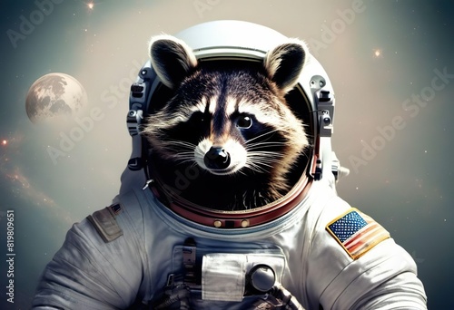 raccoon in a spacesuit in space photo