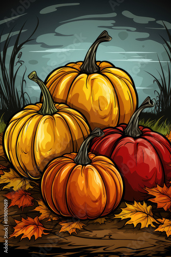 pumpkins and leaves