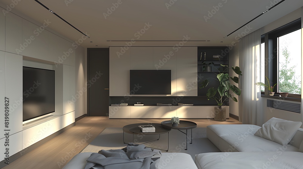 Fototapeta premium minimalist living room with a focus on simplicity and functionality
