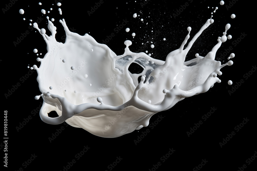 Image of white milk splash isolated on black background Image of white milk splash isolated on black background