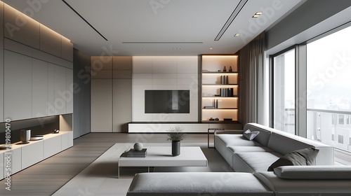 minimalist living room with a focus on clean lines and uncluttered spaces photo