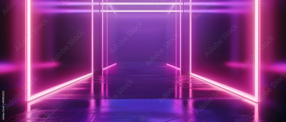 Surreal Neon Geometric Corridor with Glowing Lights and Dimensional Illusion Surreal Neon Geometric Corridor with Glowing Lights and Dimensional Illusion