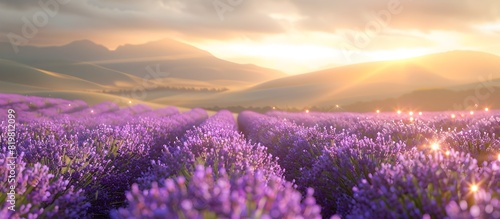 Lavender Field at Sunset A Vibrant Impressionist Landscape with Rolling Hills and Golden Light