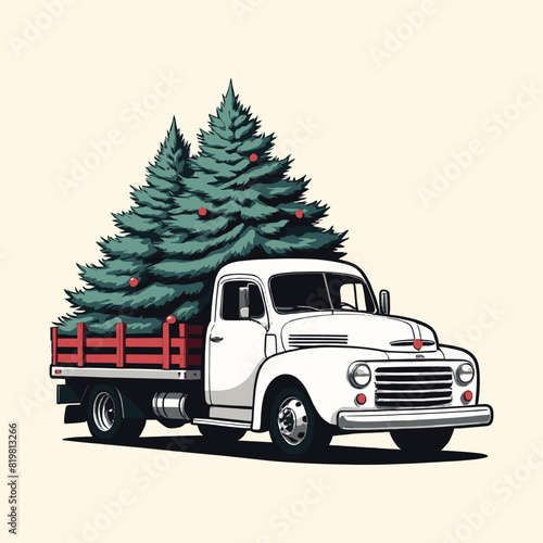 Christmas Tree Delivery White Red Truck Christmas