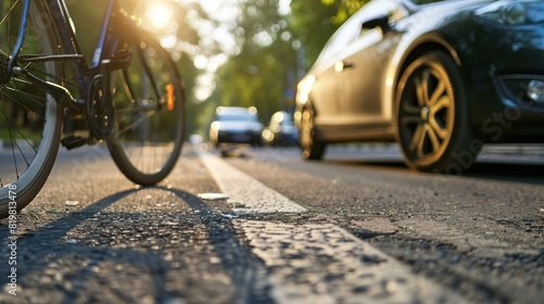 bicycle traffic accident with car on wide background ,  © Nany