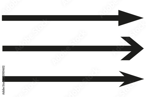 Set of black arrows pointing to the right on a Transparent background highlighting forward movement and direction. Isolated