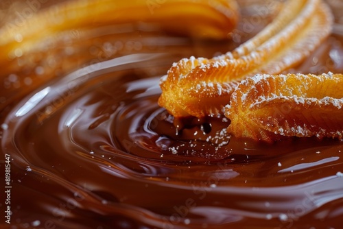 Delicious Spanish Churro Dipped in Thick Hot Chocolate - Culinary Delight for Food Photography