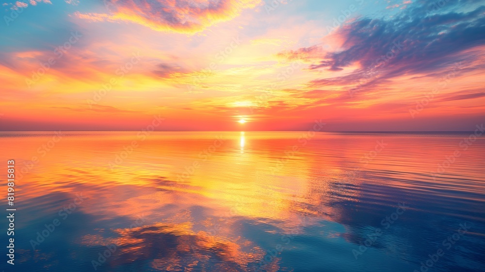 A tranquil sunset over a serene lake, with the sky painted in hues of orange and pink reflecting off the calm waters. 32k, full ultra HD, high resolution