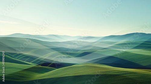 A serene landscape of rolling hills captured through a gradient multilayer glass effect