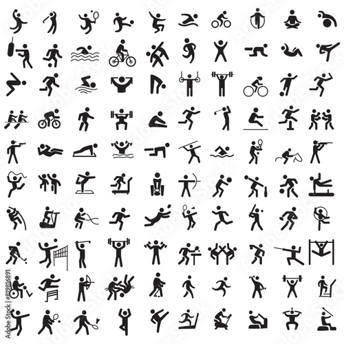 Sports icon set. Shapes Sports, Sports icon collection, Active lifestyle people and icon set, runners active lifestyle icons.