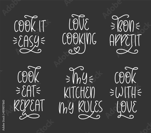 Home Kitchen Quotes. Cute Family Cooking Phrases. Cook Eat Repeat, My Kitchen My Rules, Bon Appetit, Love Cooking Saying Graphic Prints for T Shirt, Cup, Apron.
