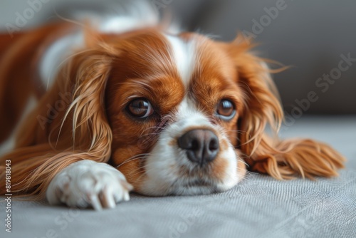 An image showing a resting dog with an intentionally blurred area obscuring its face for privacy photo