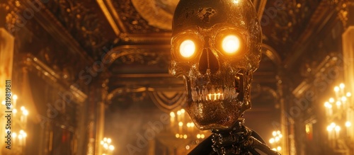 Golden Skeleton Braves Haunted Mansion in Highly Detailed D Rendering