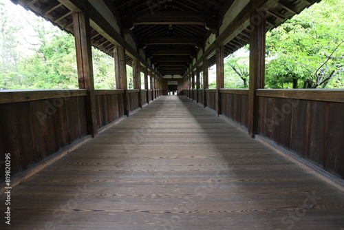 Roofed corridor in Seiryo-ji Temple  Kyoto  Japan