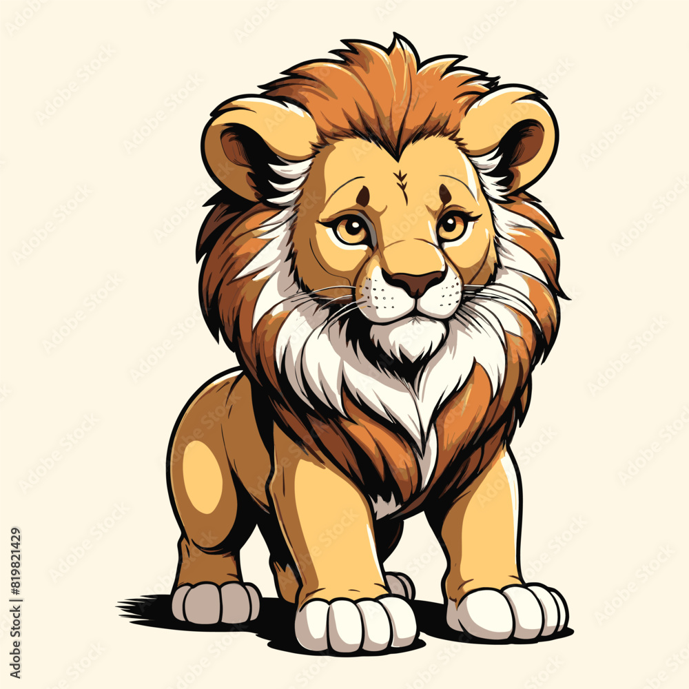 Obraz premium Cute Lion Standing Illustration Cartoon Style